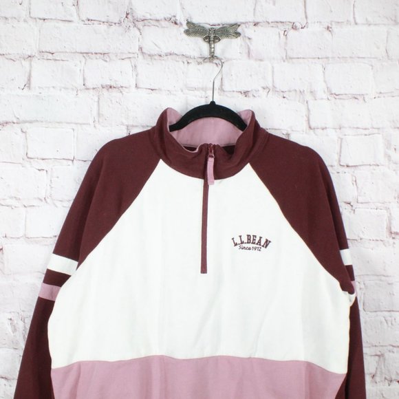 LL Bean 1912 Sweatshirt Quarter-Zip Colorblock Pink Maroon Size 2X - Picture 8 of 9